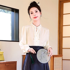 新款2024年春季新中式印花盘扣马面裙两件套，女装套装/套裙，蓝诺裳