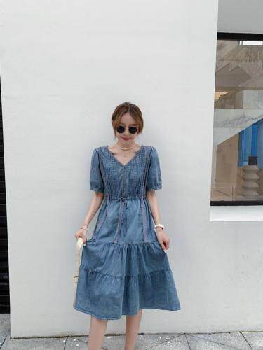 夏季新款拼蕾丝牛仔仙仙连衣裙，女装连衣裙，肆尔