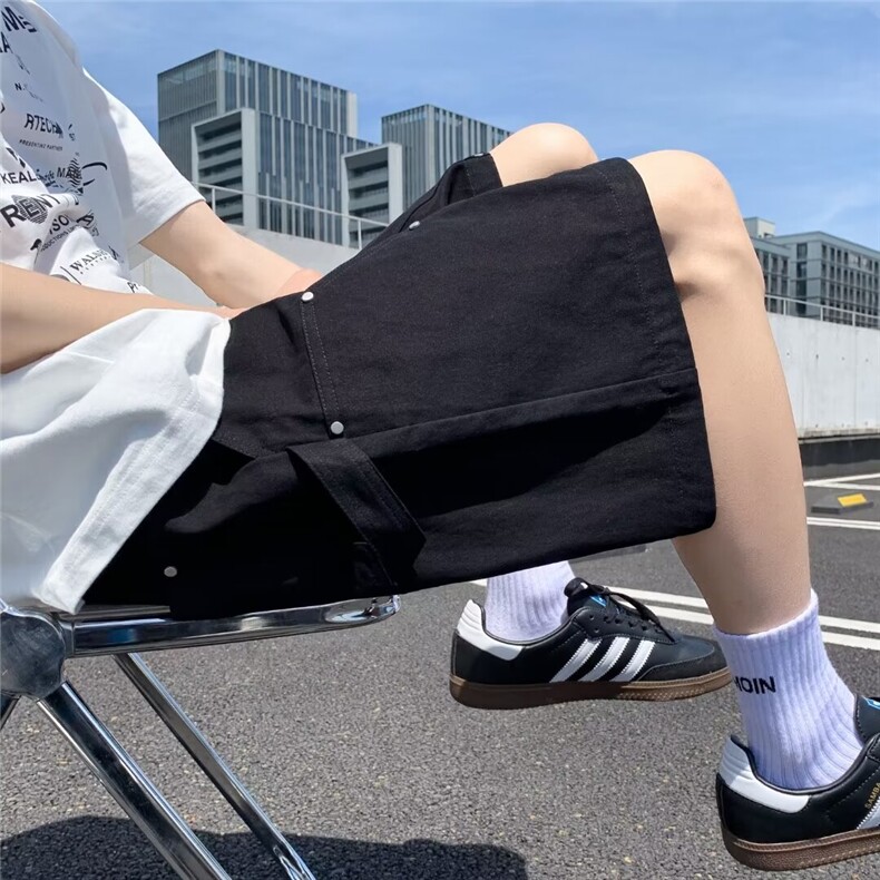 复古金属柳钉工装短裤男夏季小众设计宽松伐木休闲五分裤9602P38,男装牛仔裤,星座410-2