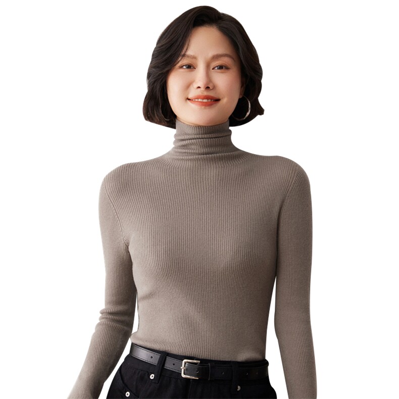 秋冬新款洋气时尚百搭显瘦女款精纺一线成衣高领35%羊绒衫,女装羊绒衫,艾巧羊绒