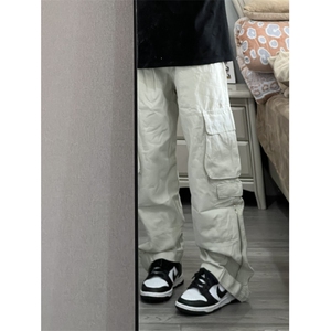 【网图】杏色工装裤宽松直筒侧边拉链美式hiphop裤子KGZ01LL-P55,白色发色搭配什么衣服女生图片