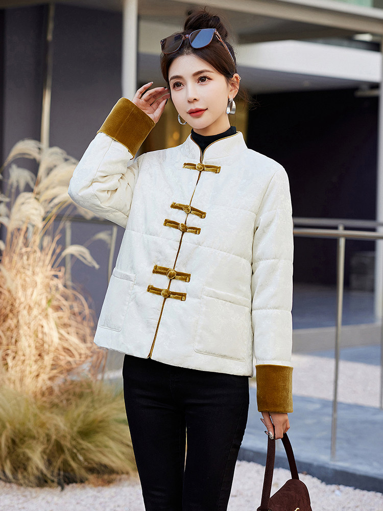 现货！提花羽绒棉服2024冬季新款长袖盘扣加厚短款小棉衣,女装棉衣/棉服,新依时派