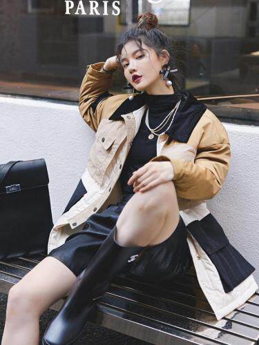 撞色拼接棉衣，女装棉衣/棉服，YOUER DENG