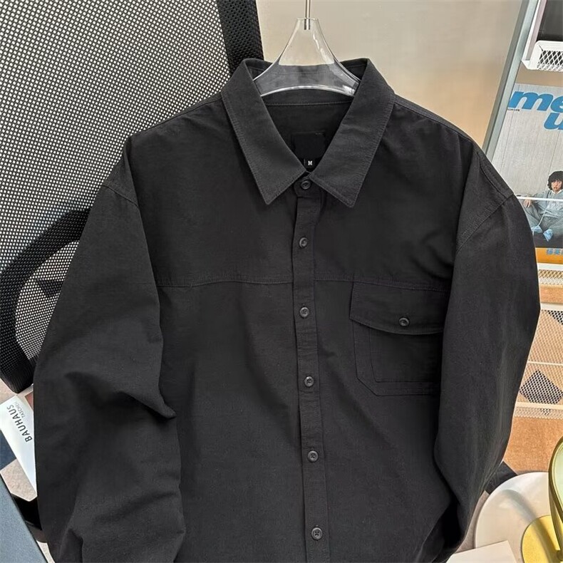 日系斜纹工装衬衫外套男装春秋季休闲高级感纯色翻领衬衣~C3580,男装衬衫,星座601-2