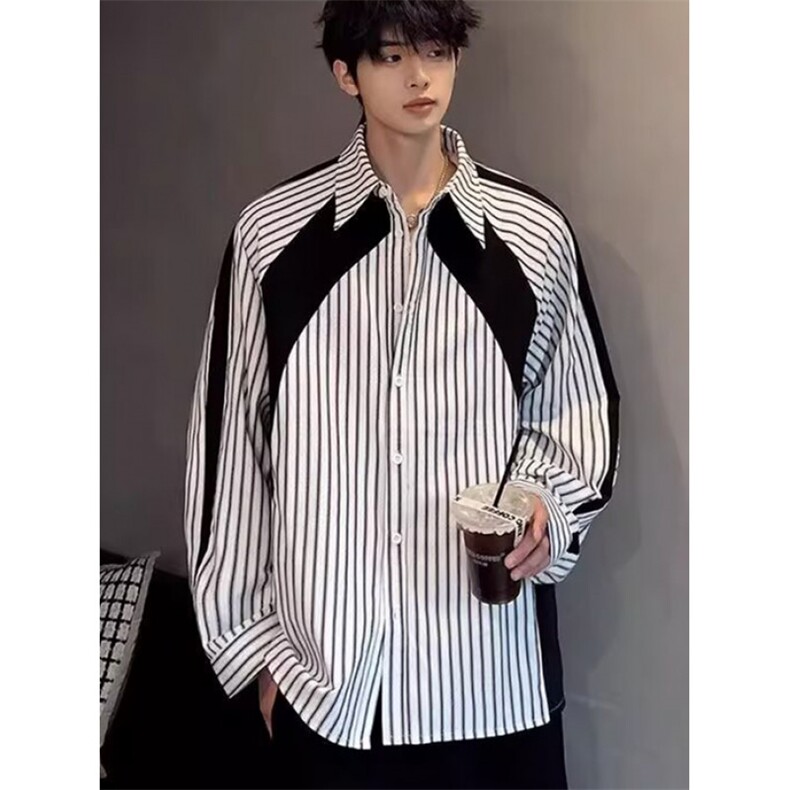 秋季大码男装竖条纹撞色长袖翻领衬衣内衬叠穿衬衫C821，男装衬衫，星座1116A（原606A-3）