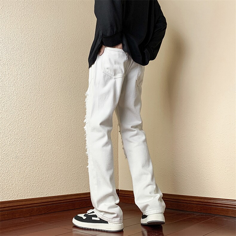 B221美式ins高街小众假破洞修身迷彩直筒牛仔裤LK23019-P60控78,男装牛仔裤,电商B221