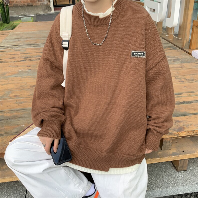 设计感假两件圆领毛衣男秋冬季青少年加厚针织杉港风chic宽松线衣,男装针织衫/毛衣,星座410-6（原星座1304-1）