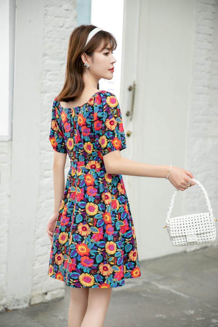 夏季新款流行花色淑女小洋裙，女装，水锦红