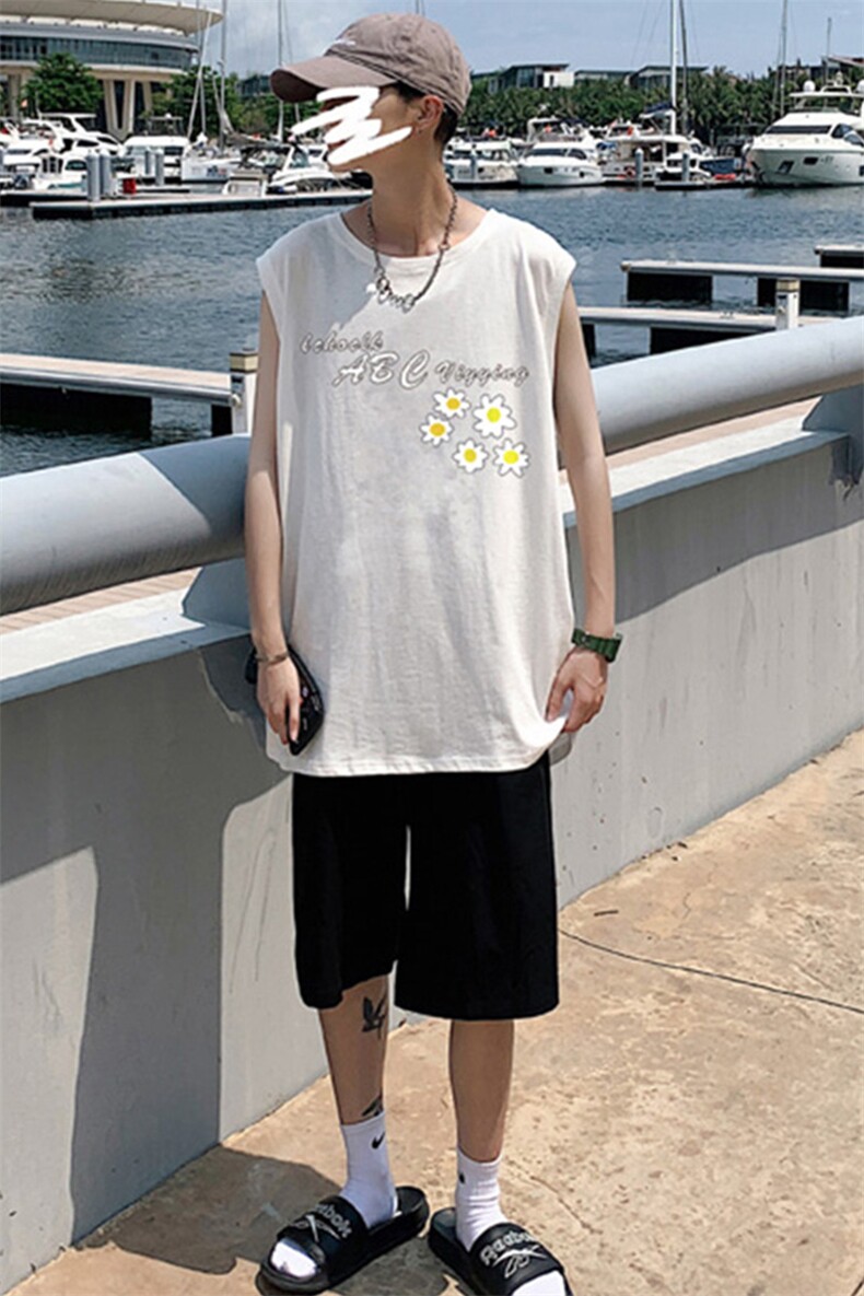 ！港风2023夏季无袖背心男加肥加大码宽松短袖T恤男BX263-P20,男装背心/马甲,电商B371