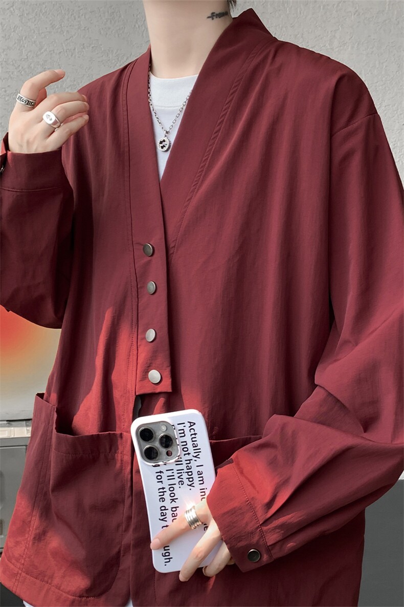 现货CS1161-p55新款高品质小众叠穿开衫大码衬衫上衣外套,男装衬衫,电商A059