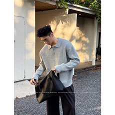 JY437-P54美式复古休闲慵懒风V领针织衫男纯色外套网图，男装针织衫/毛衣，星座1501-3