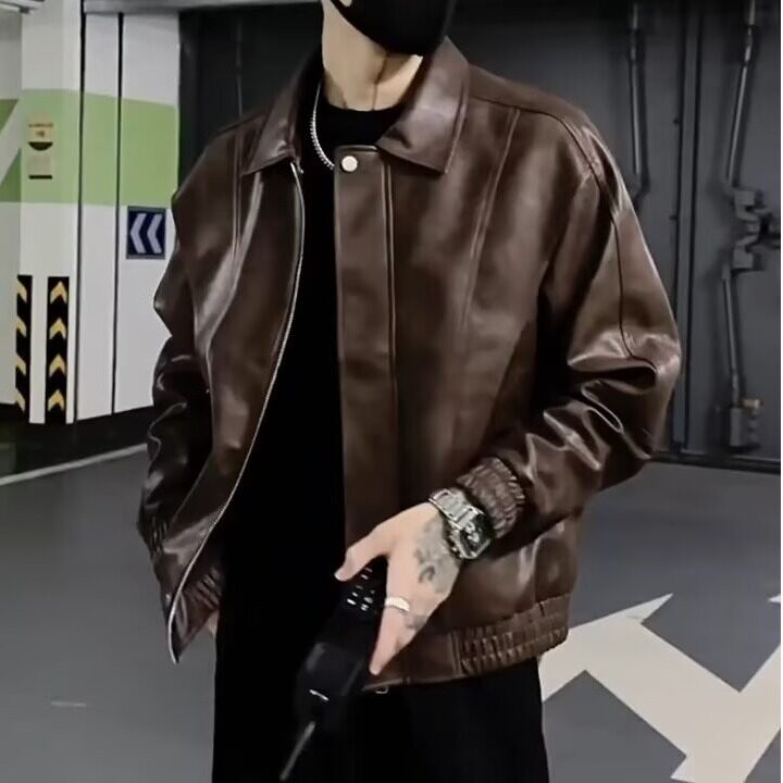 流行新款时尚日系潮流ins慵懒百搭高级感潮牌百搭男皮衣外套翻领,男装皮衣,星座506A