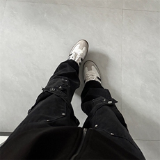 美式hiphop裤子高街vibe交叉绑带牛仔裤修身直筒微喇叭裤，男装牛仔裤，星座310A-4