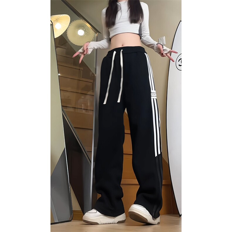 美式条纹休闲裤男冬季加绒加厚宽松直筒运动裤24XK66867J特批45,男装休闲裤,电商A042