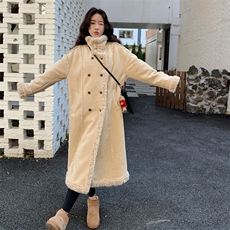 182-8598-P225-K338-粉色中长款羊羔毛外套，女装毛呢外套，帛香坊