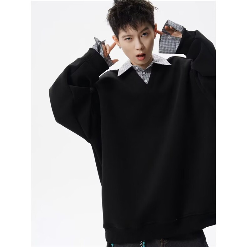 【XZ1112-1现货】卫衣假两件长袖衫翻领P46YW11,男装卫衣,星座1112-1