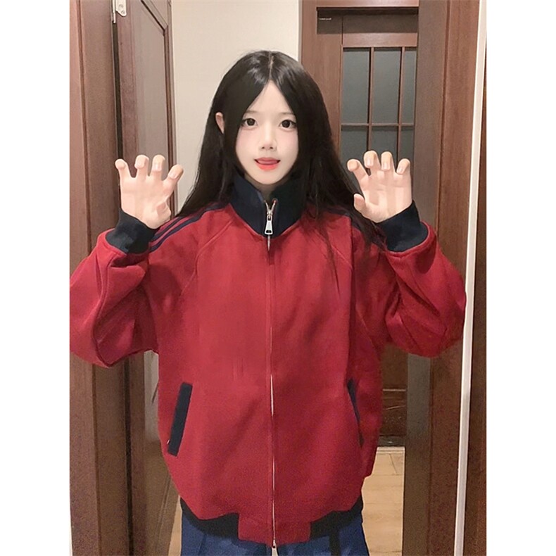 抖音得物高品质26春装美式高街重磅结构拼接织带立领卫衣外套CM42,女装短外套,电商A486
