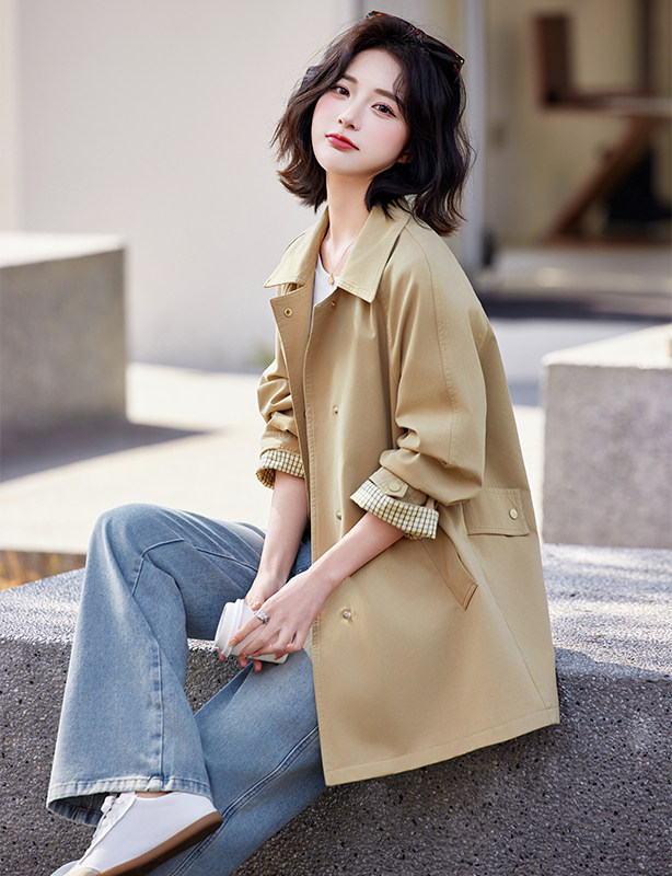 风衣女2025春秋新款英伦风今年流行中长爆款翻领气质宽松上衣外套,女装风衣,姿萝菲