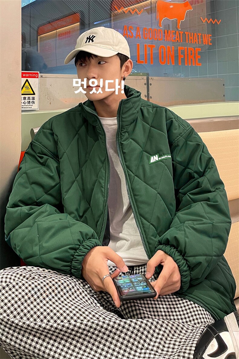 现货立领棉衣男ins加绒加厚菱格棉服百搭宽松棉袄外套W2287-P68,男装棉衣,星座512-2