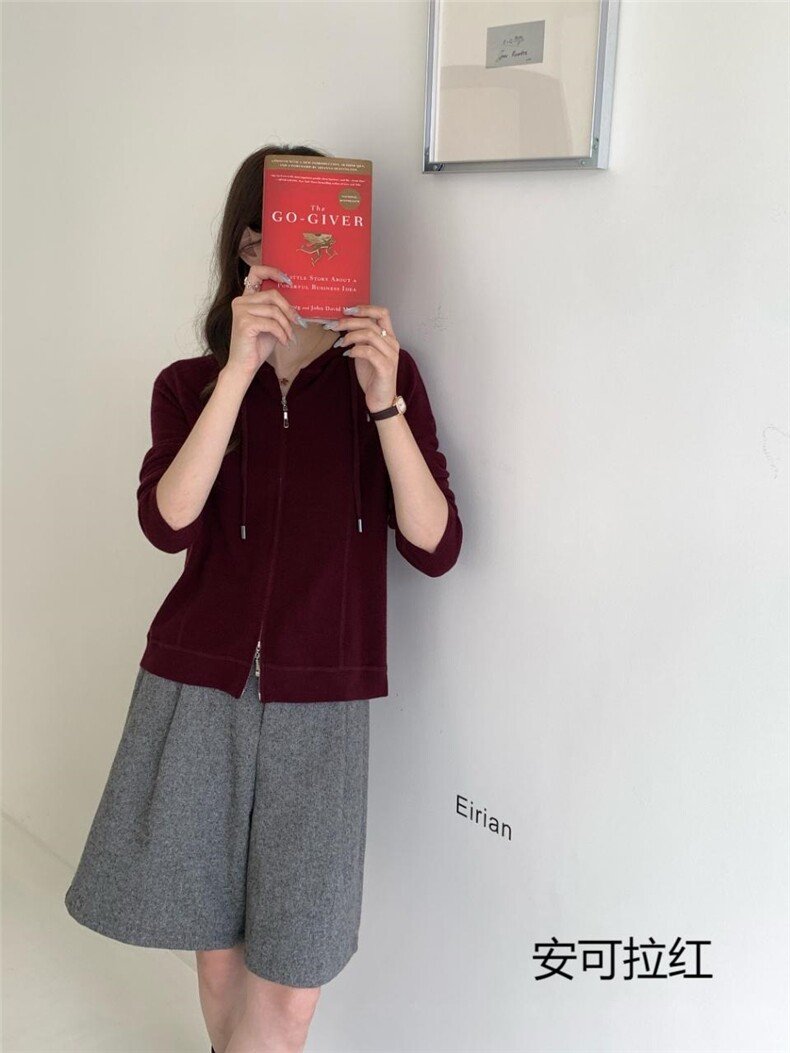 2025年秋季单件通勤单件长袖拉链款包缝帽衫,女装羊毛衫,纳驰羊绒
