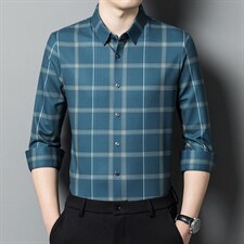2023春秋男士高档无痕免烫长袖翻领衬衫男时尚商务衬衣HM8221-P85，男装衬衫，星座1105-3