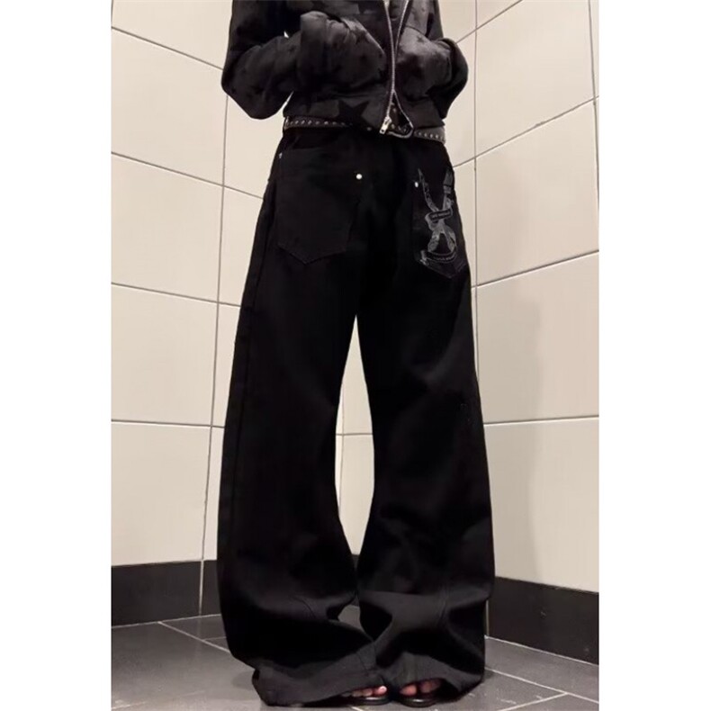 纯黑色微喇牛仔裤男潮直筒显瘦垂感拖地cleanfit长裤NA731,男装牛仔裤,星座1116A（原606A-3）