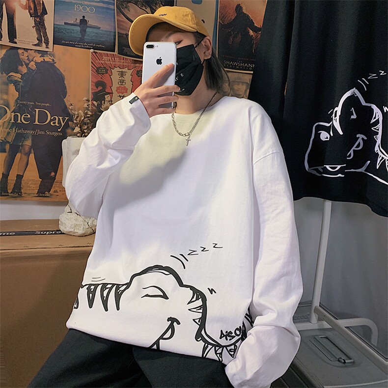【】A003-HX1003-P35春装新款黑白恐龙长袖T恤海报风，男装T恤，电商A003