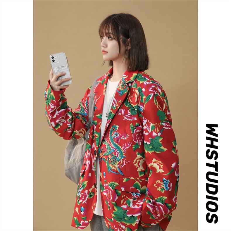 XF9035/P65春装新款东北大花西服男女风个性宽松花上衣外套,男装西服,电商A141