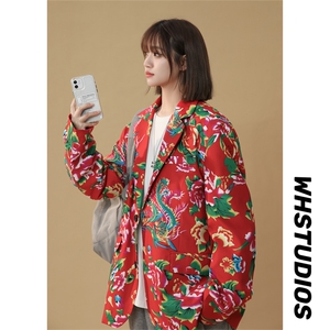 XF9035/P65春装新款东北大花西服男女风个性宽松花上衣外套图片