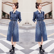 时尚显瘦牛仔连衣裙女长袖修身气质百搭裙子，女装连衣裙，秋水欣儿