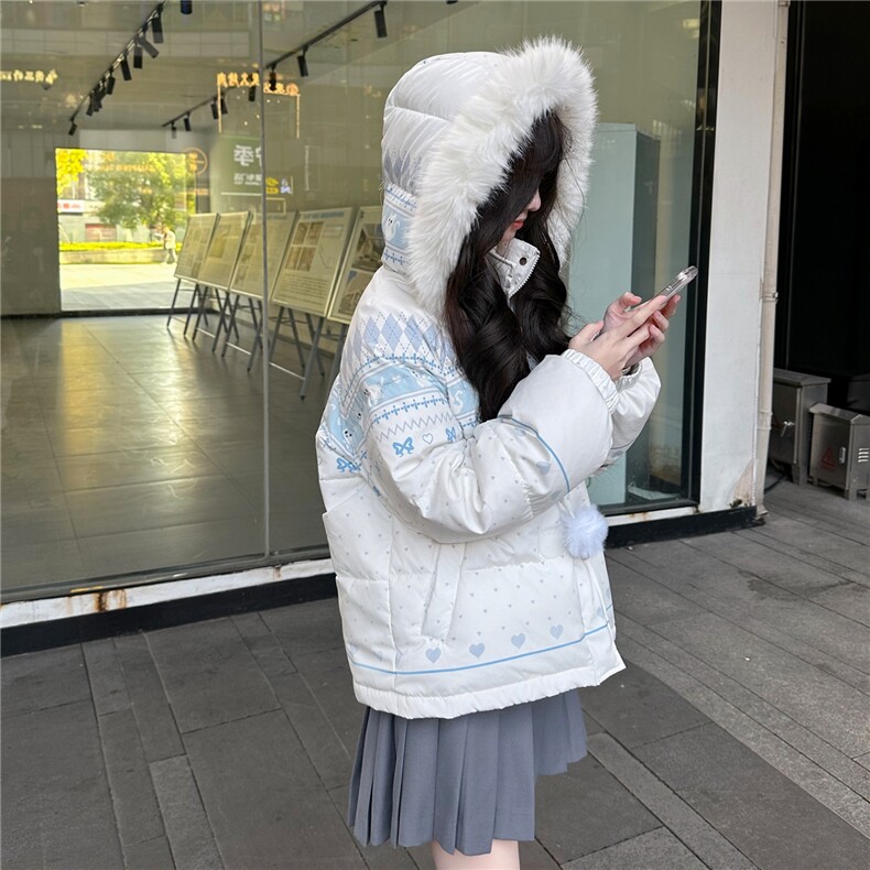 1506-1/M78901/P99小猫连帽毛领羽绒服女白色短款保暖外套,男装羽绒服,星座1506-1