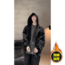 现货高品质美式高街重磅座山雕连帽pu皮棉衣男女加厚毛毛绒冬外套，男装皮衣，电商A443