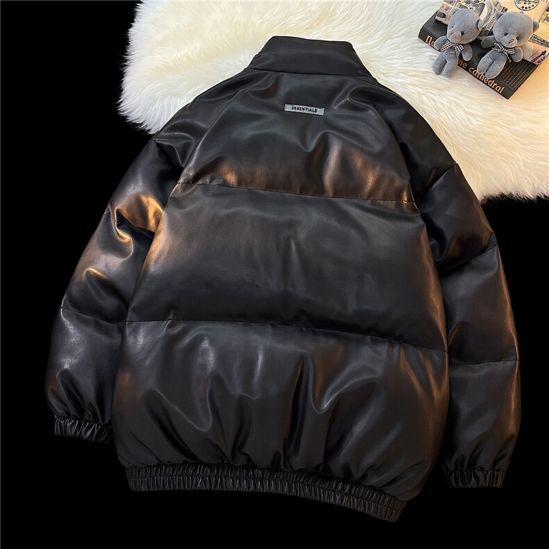 港风PU皮棉衣情侣装男装立领棉衣宽松棉服冬装外套G1071P128,男装棉衣,电商A339