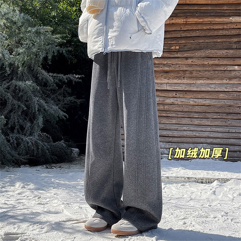 加绒运动卫裤冬季美式宽松休闲直筒阔腿裤男D52148-TP5598,男装休闲裤,电商A102