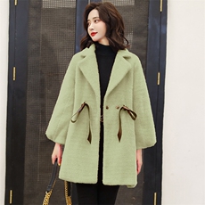 毛呢外套女中长款韩版新款2021年秋冬修身纯色显瘦黄金貂大衣，女装毛呢外套，天丝秀