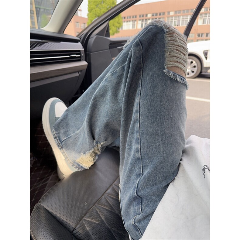 B221美式ins高街暗黑宽松直筒破洞牛仔裤LK25500-特P45控78,男装牛仔裤,电商B221
