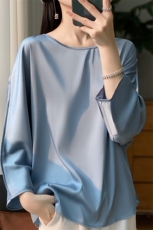 缎面短袖衬衫女2024年秋季新款潮气质时尚上衣，女装衬衫，绒宛羊绒