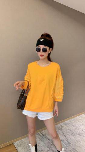 【现货】夏季新款针织防晒拼接薄款镂空花边时尚休闲圆领卫衣，女装卫衣/绒衫，微迪菲