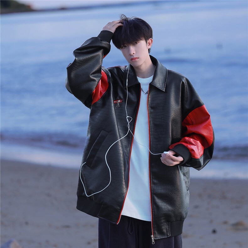2025秋新凯门鳄鱼纹拼接男皮衣外套JK528/P118控158-聚脂钎维，男装皮衣，电商A148