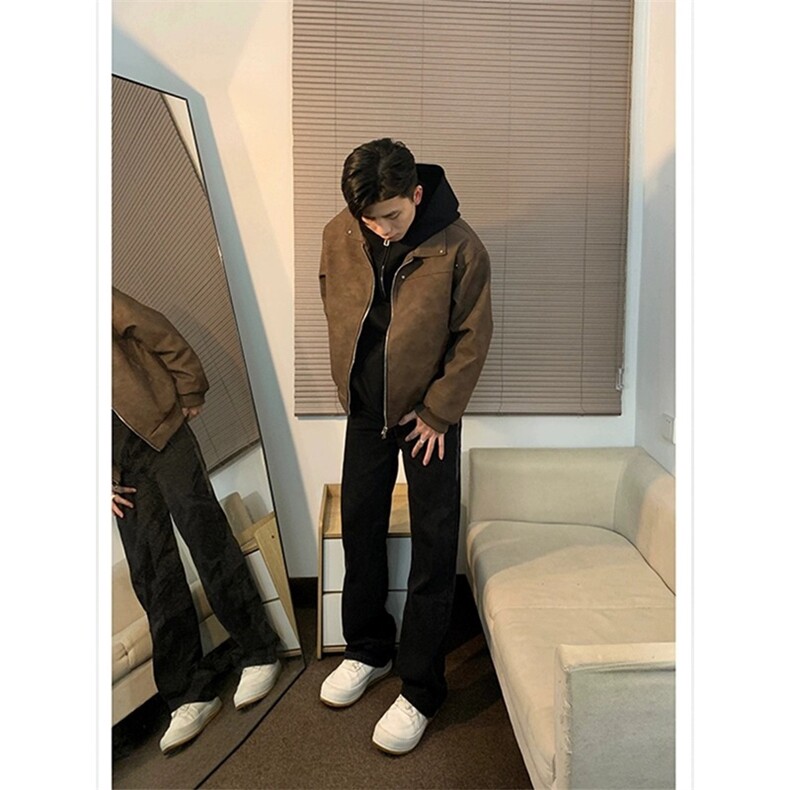 春季高级感美式pu皮衣飞行夹克男生美拉德复古情侣外套LAA166-P59,男装夹克,星座1008