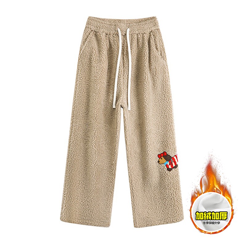 冬季美式刺绣羊羔毛棉裤男女情侣加绒加厚保暖宽松休闲阔腿长裤子，男装棉衣，电商A443