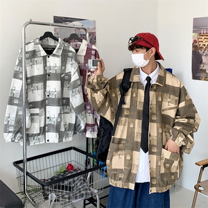 JK6100/P60春装现货印花工装夹克男宽松大码上衣学生潮流男外套图片