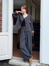 法式复古撞色外套阔腿裤套装女2025秋季新款高级感轻熟显瘦两件套，女装套装/套裙，浙宝301