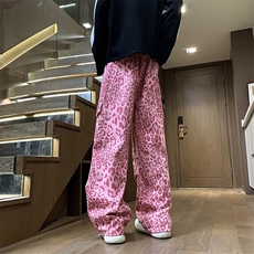 粉红豹纹休闲裤男女韩版潮流高街大口袋2024秋冬ins长裤K5794-P55，男装休闲裤，星座412-2