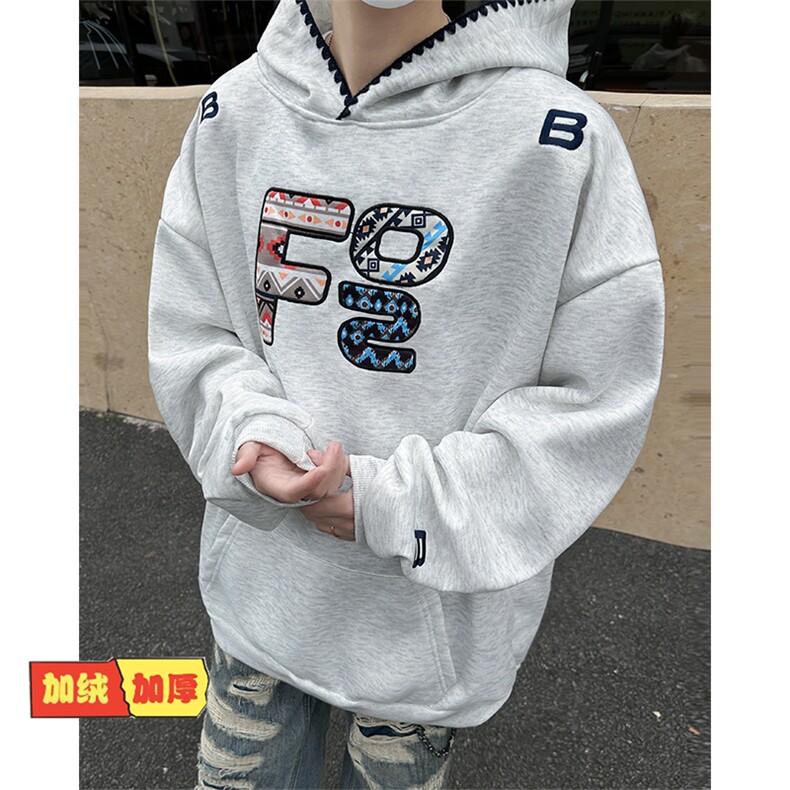 加绒加厚冬款男连帽卫衣字母图案刺绣拼色保暖夹克外套WY130P55,男装夹克,星座1013-1