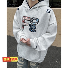 加绒加厚冬款男连帽卫衣字母图案刺绣拼色保暖夹克外套WY130P55，男装夹克，星座1013-1