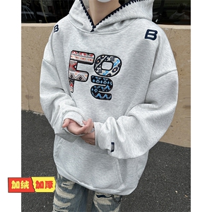 加绒加厚冬款男连帽卫衣字母图案刺绣拼色保暖夹克外套WY130 P55图片