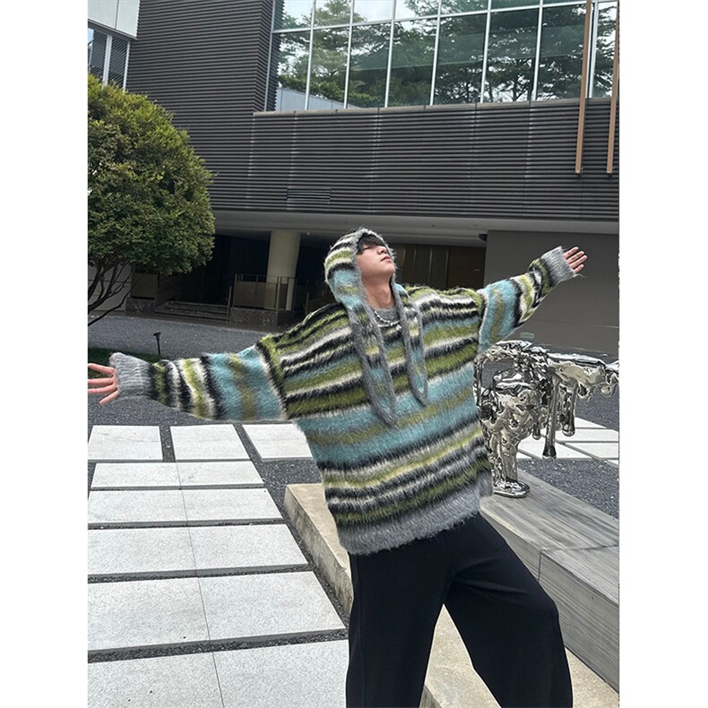 网图有货条纹慵懒风软糯撞色圆领针织毛衣男女A1133-P52帽子P22,男装针织衫/毛衣,星座1505