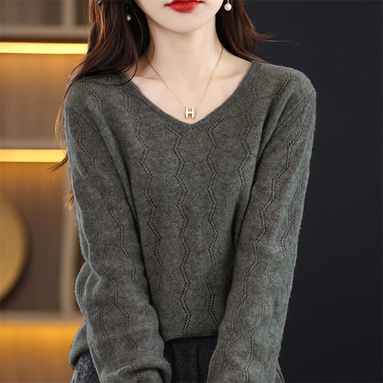韩系v领针织衫女秋冬新款流行软糯毛衣慵懒，女装羊毛衫，邦太羊绒