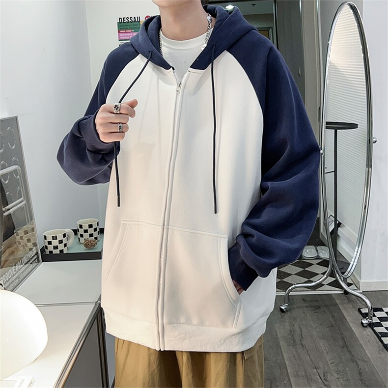 W23618-P60秋季大码420克重磅华棉连帽拼色开衫卫衣,男装卫衣,星座109-1